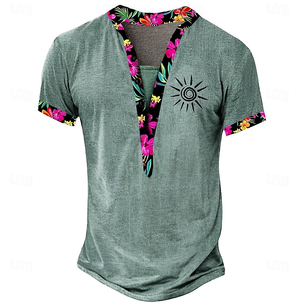 Men's Tribal T Shirt Henley Shirt Tee Short Sleeve Designer Basic Ethnic Outdoor Casual Daily Summer Green Light Brown Khaki Henley Henley T-Shirt 2026 - $20.99 –P2