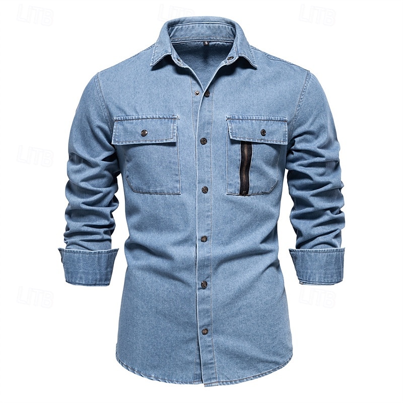 Herren Hemd Sommerhemd Freizeithemd Strandhemd Knopfhemd Schwarz Dunkelblau Leicht Blau Langarm Einfach Revers Urlaub Hawaiianisch Tasche Bekleidung 100% Baumwolle Mode Lässig Bequem 2025 - $47.99 –P3