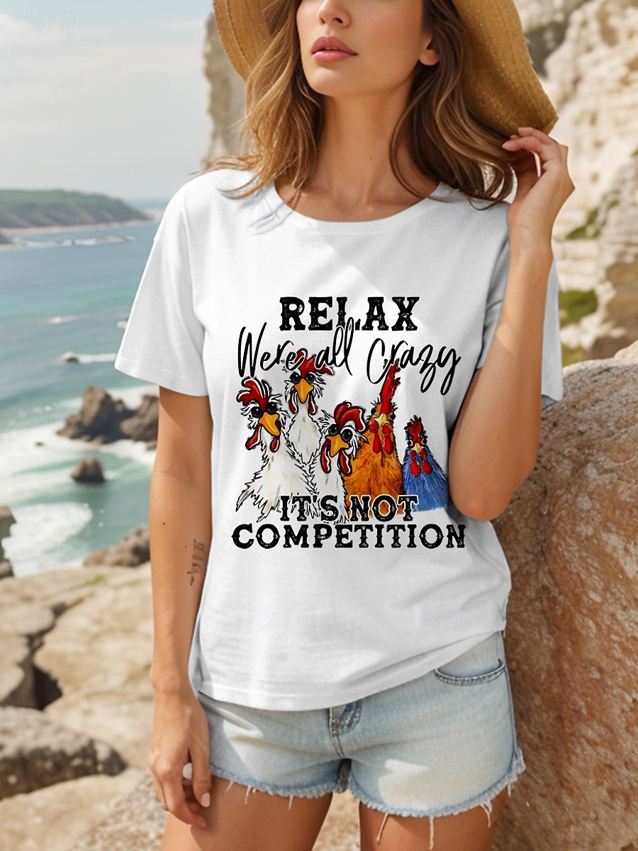 Pentru femei Tricou Cămașă din bumbac Grafic Cocoș Scrisă Epocă Stilat Clasic Manșon scurt Stil Nautic Rotund Topuri obișnuite Zilnic Imprimeu Alb Gri Vară 2025 - $19.99 –P5