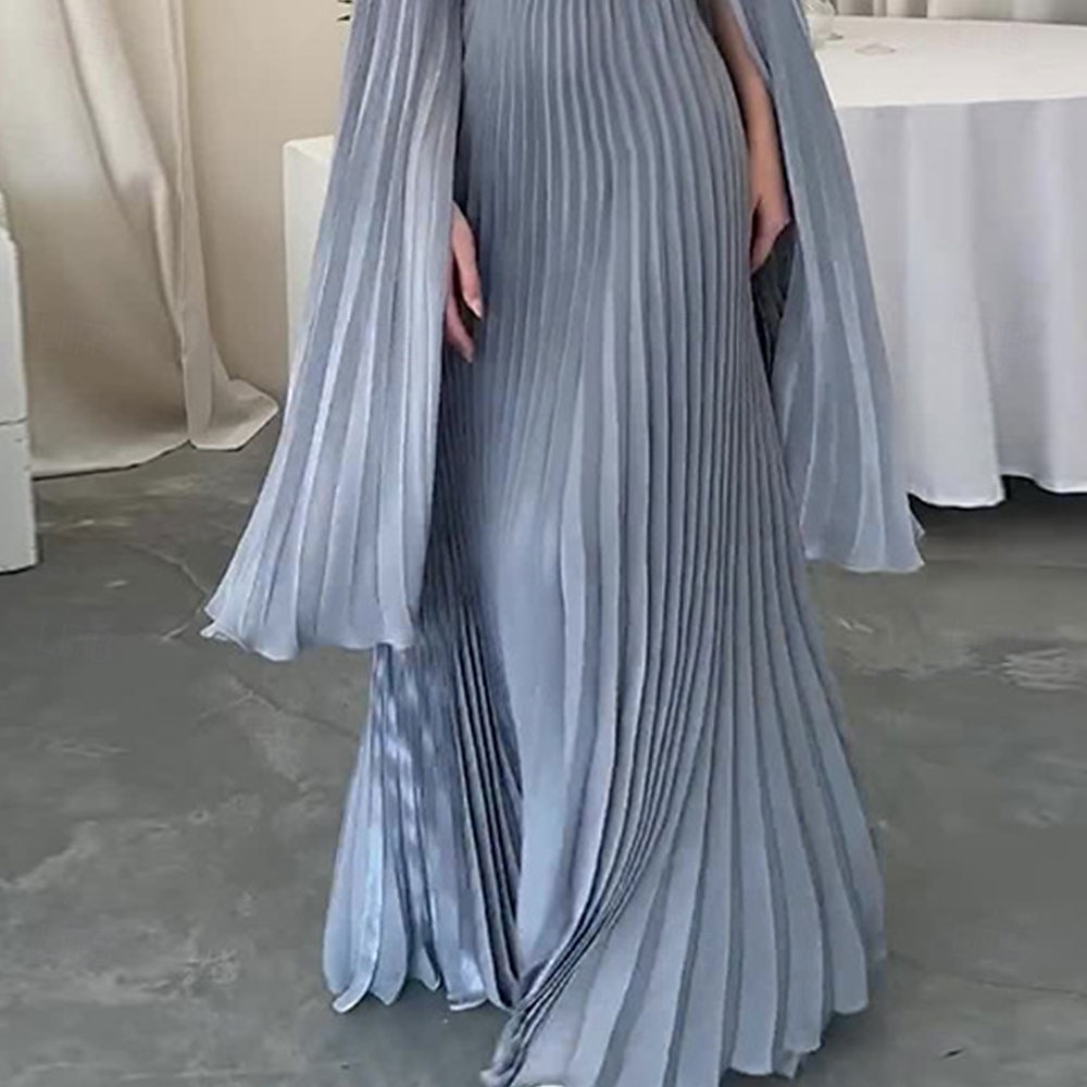 A-Linjet Quinceanera Kjoler Elegant Kjole Formell Bryllup Gulvlengde Lange Ermer Høy Hals Polyester med Folder 2025 - $79.99 –P2
