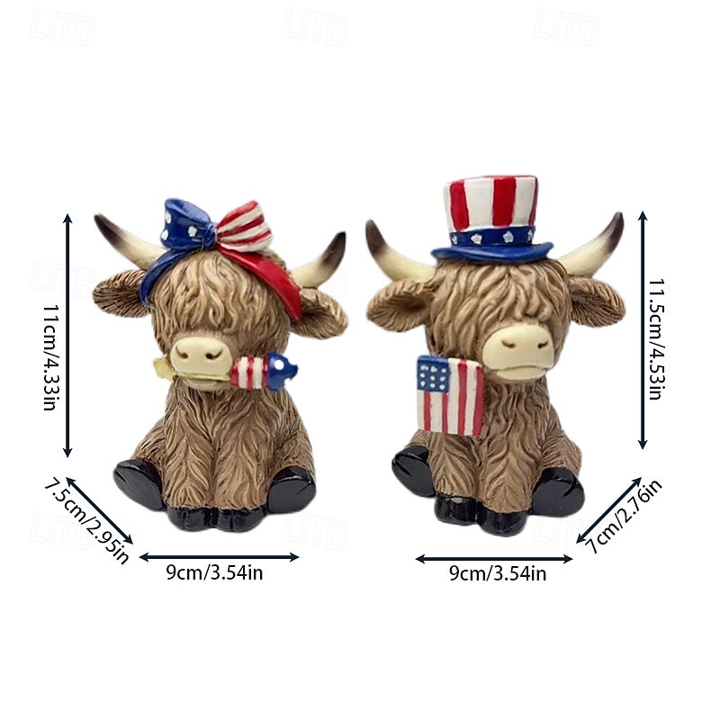 Décorations du 4 juillet, yaks patriotiques des Highlands pour la décoration intérieure, statue de jardin américaine, décorations de jardin extérieures, figurine de yak des Highlands étoiles et de 2025 ? $18.49 –P1