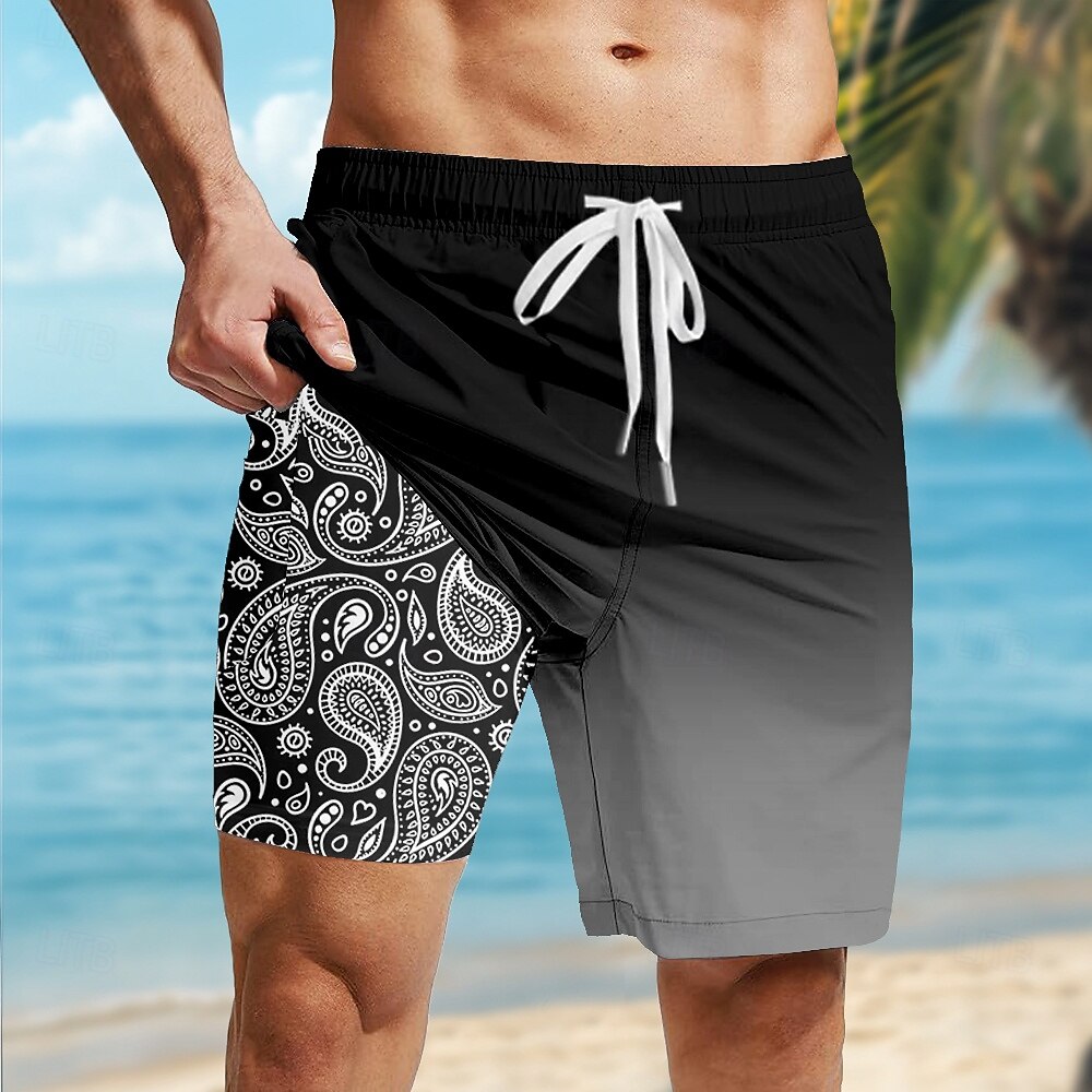 Herr Paisley Gradientfärg Etnisk Fodrade shorts 2 i 1 simshorts Badshorts Medium Midja Hawaiisk Helgdag Standkläder Sidfickor Med kompressionsfoder Elastisk dragsko i midjan Designer Kläder 2025 - $21.99 –P3