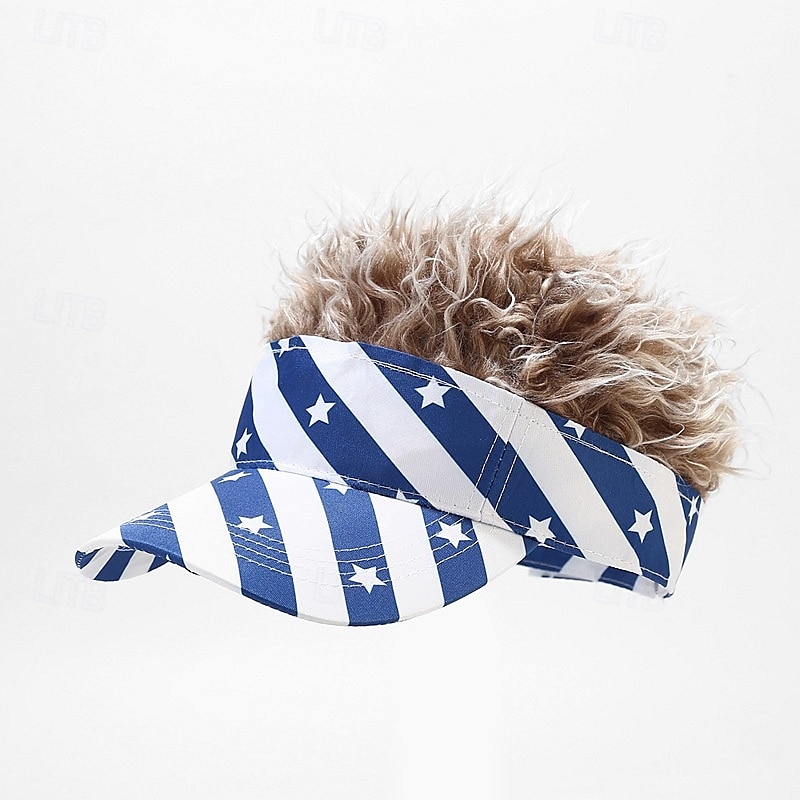 American Flag Mens Visor Cap Wig Adjustable Baseball Cap Golf Hats with Fake Hair 2025 - $15.99 –P6