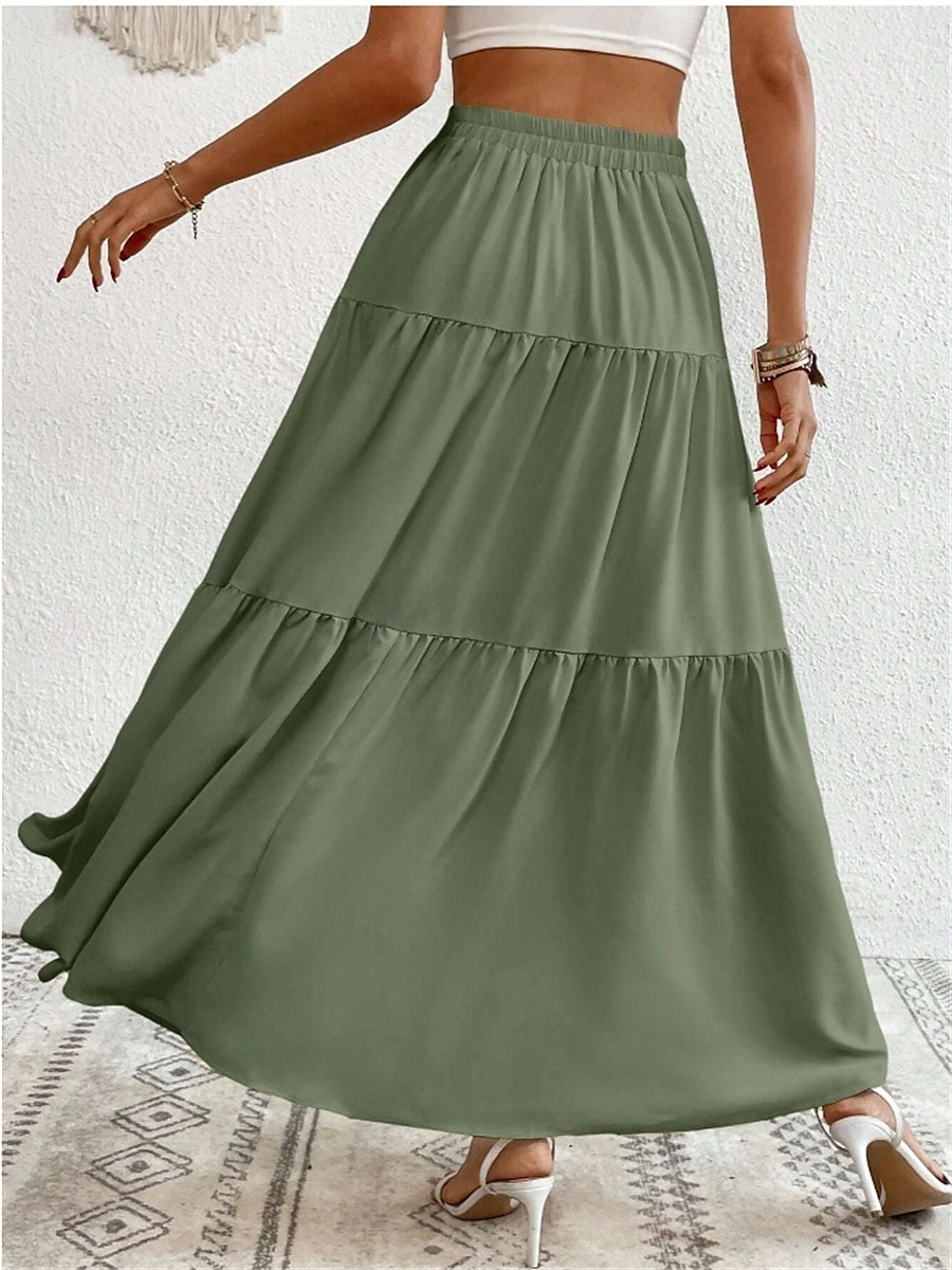 Gonna da donna Maxi gonna A Line moda casual maxi gonna alta vita semplice micro-elastico strada quotidiana cammello albicocca nero marrone chiaro estate poliestere del 2025 a $34.99 –P9