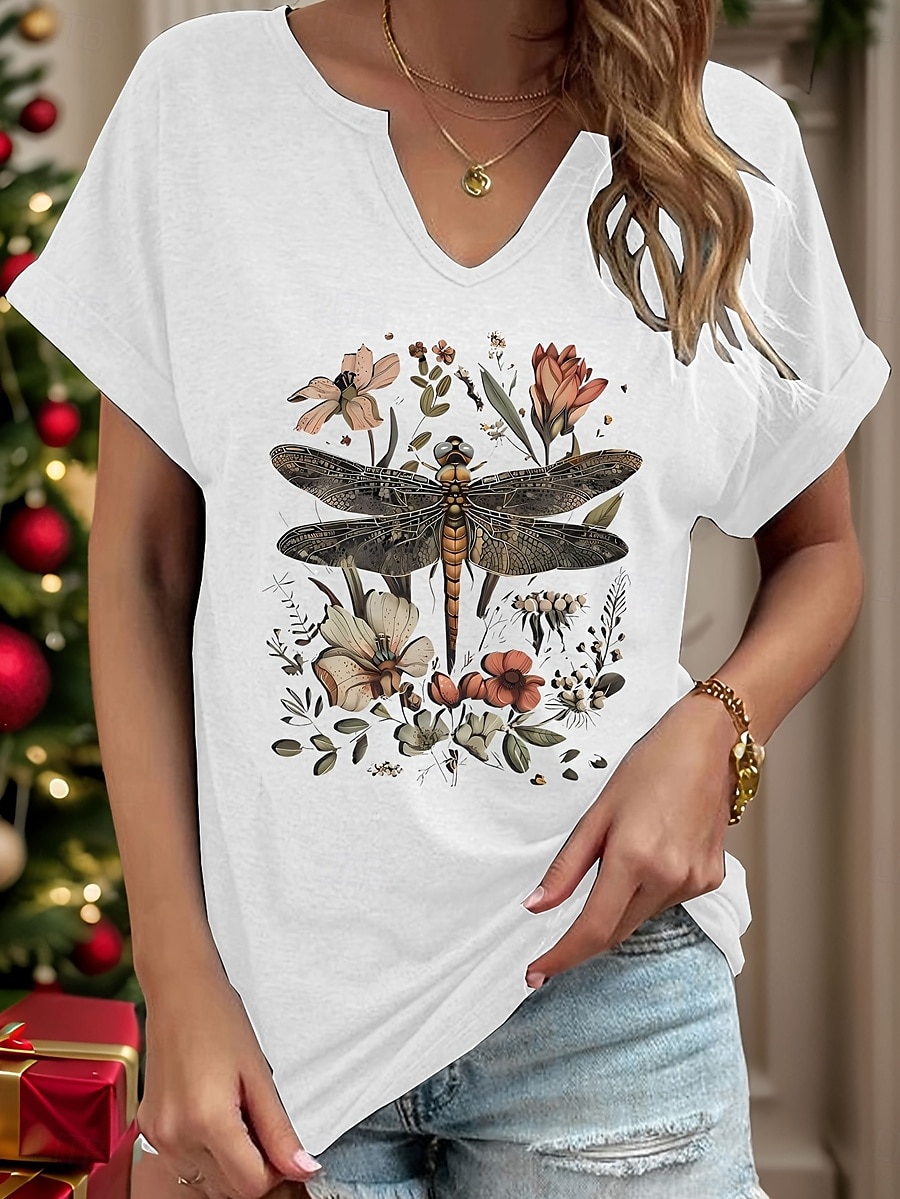 Femmes T-shirt Fleuri Graphique Animal Bohème ancien Élégant Manche Courte Encolure en V Hauts Réguliers Quotidien Week-end Imprimé Noir Blanche Rouge Gris Été Printemps de 2025 ? $24.99 –P1
