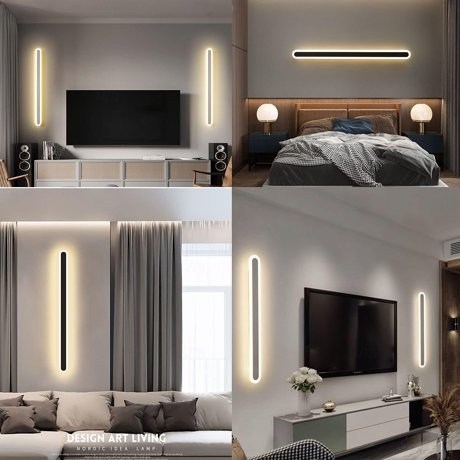 Luminária de parede moderna com plugue, à prova d'água, de 30 a 120 cm, em acrílico preto fosco, com LED, para uso externo, cabo de 1,5 m com plugue e abertura para instalação interna. Ideal para sala de estar, banheiro, maquiagem e corredor. de 2026 por $91.99 –P3
