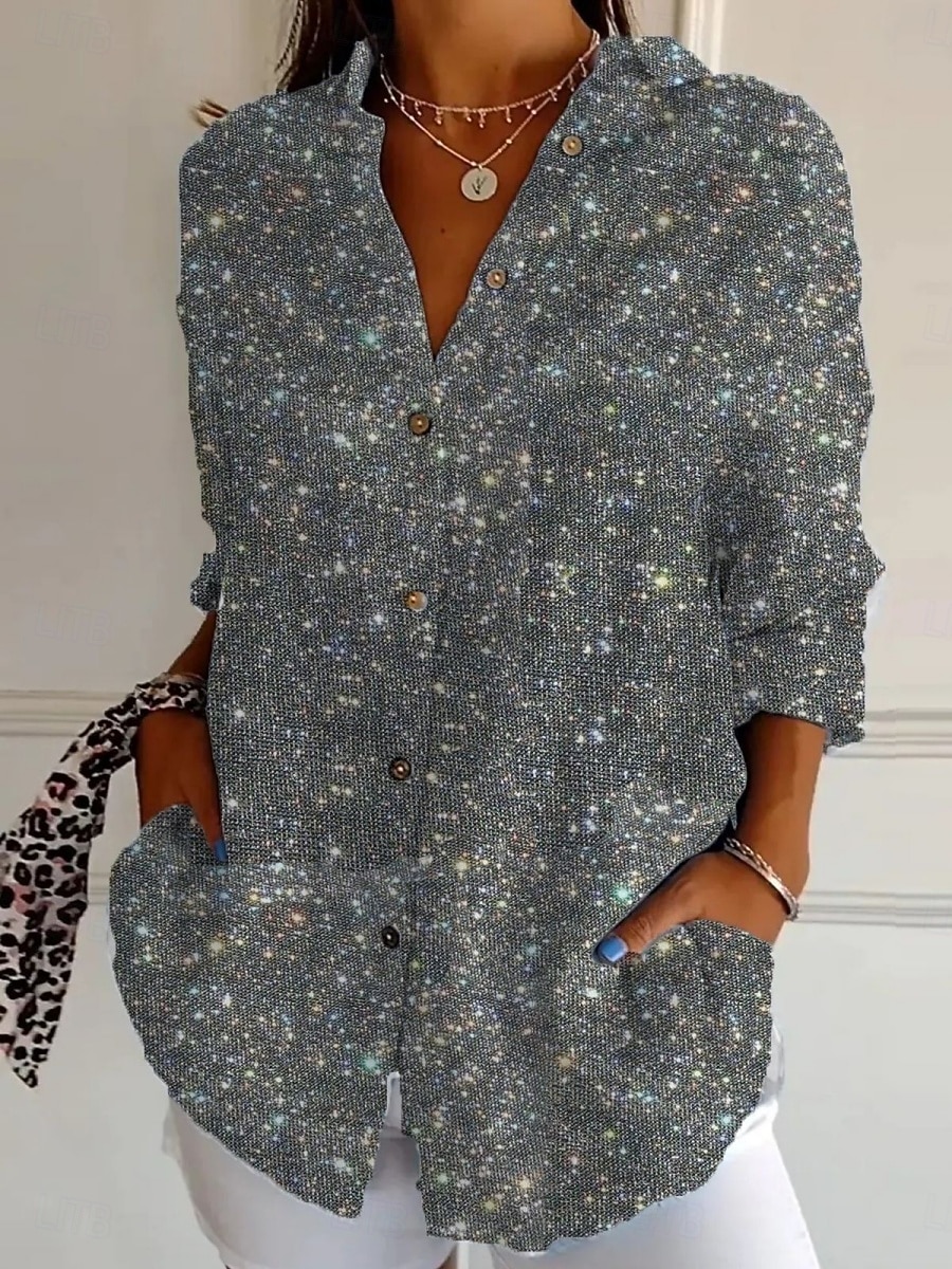 Femmes Chemise Avec Poches Boutons Imprimé Fleuri Graphique Ethnique Rétro Vintage manche longue Col de chemise Hauts Réguliers Quotidien Fête Bleu Noir Vin Kaki Gris Été de 2026 ? $33.99 –P1