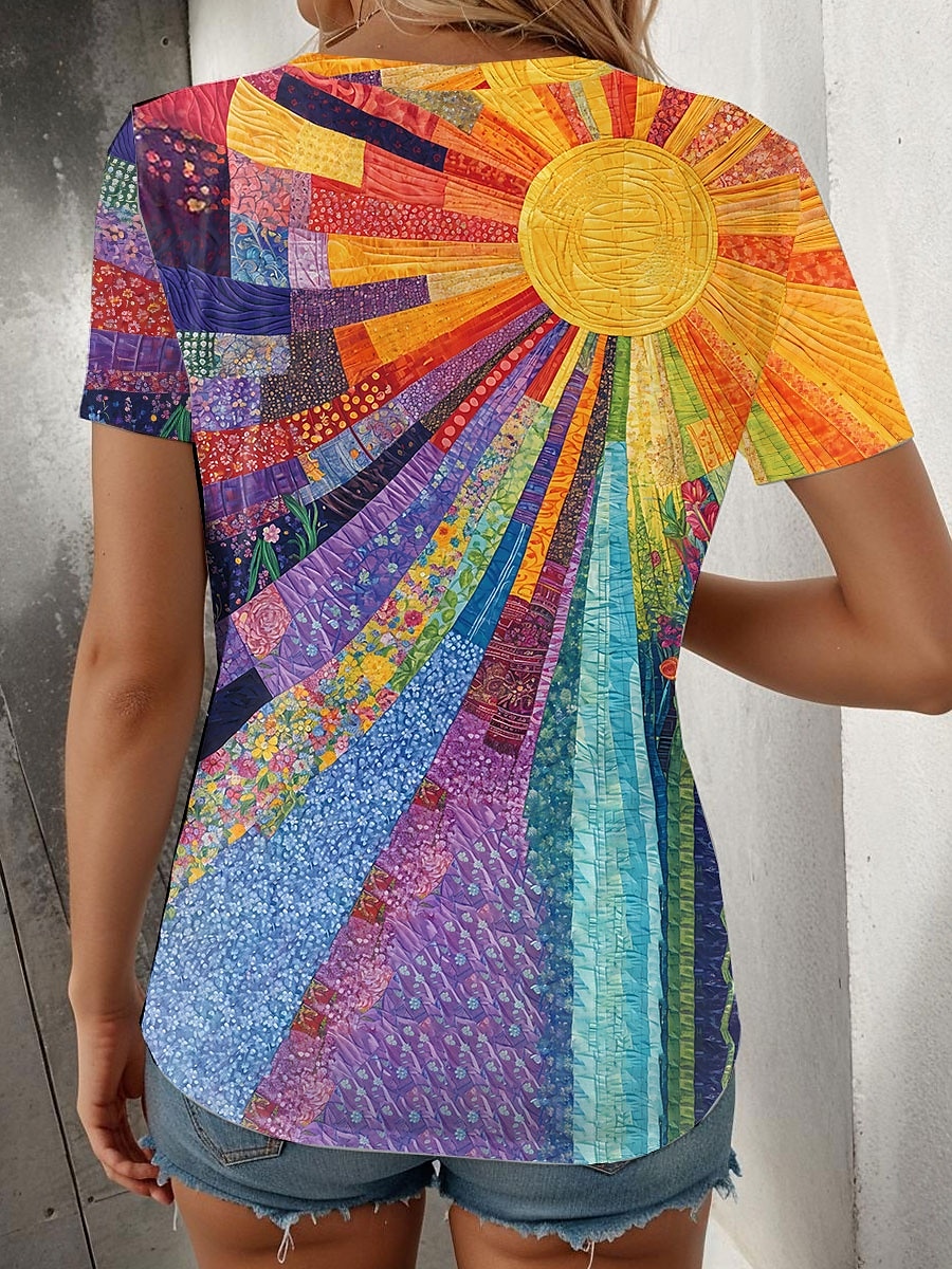 Damskie Podkoszulek Ombre Kwiaty Graficzny Zabytkowe Elegancki Codzienny Krótki rękaw Półgolf Zwykłe topy Codzienny Weekend Nadruk Pomarańczowy Lato 2025 - $19.99 –P2