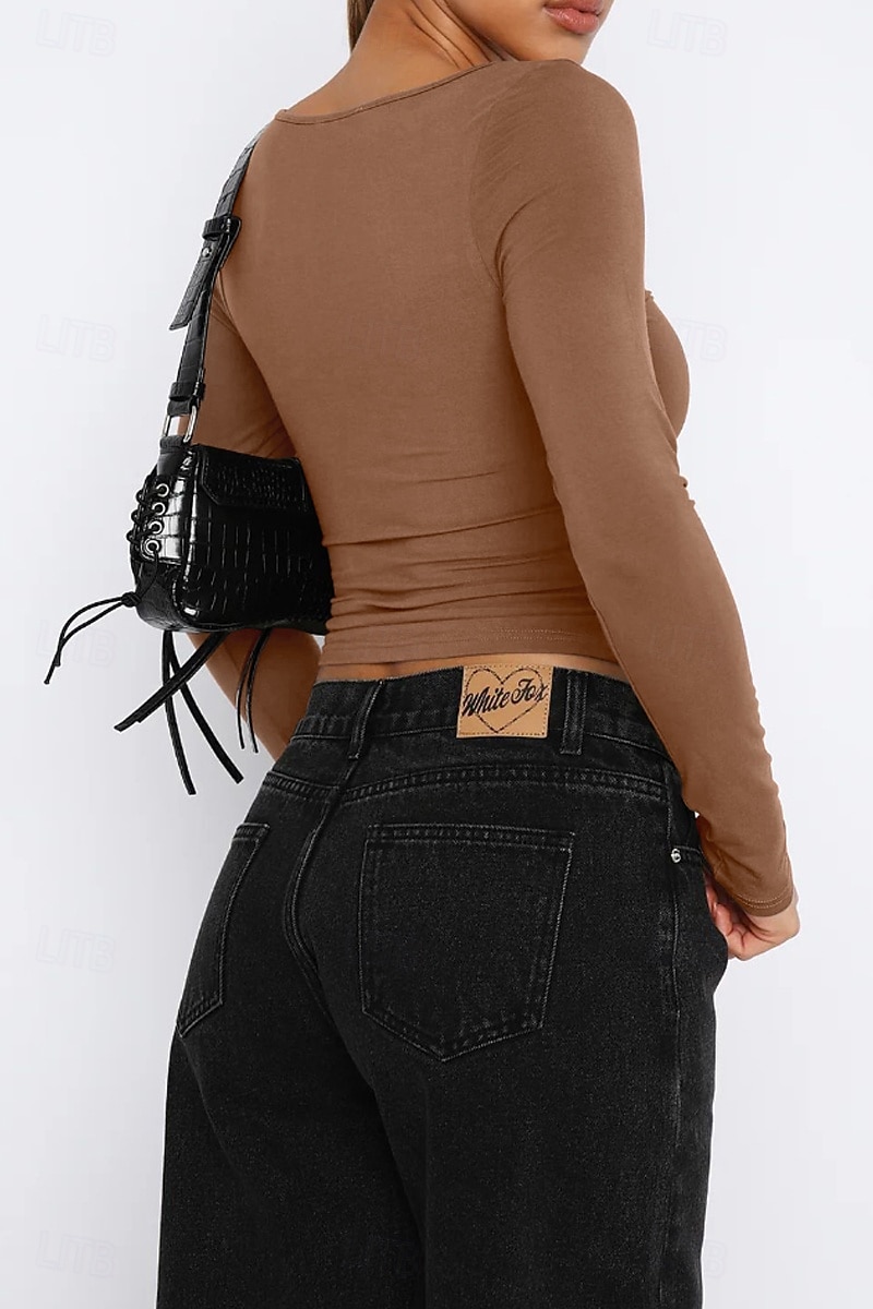Pentru femei Bluză Simplu Modern Manșon Lung Pătrat Crop Tops Zilnic Concediu Ieșire Negru Alb Verde Militar Roșu-aprins Albastru piscină Vară 2025 - $14.49 –P6