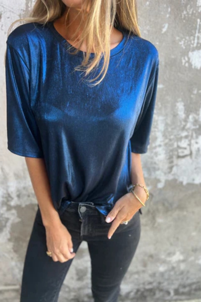Dame Bluse عادي Moderne Kortermet Crew-hals Vanlige topper Ferie Ut på byen Svart Hvit Navyblå Lilla Gull Sommer 2025 - $18.99 –P5