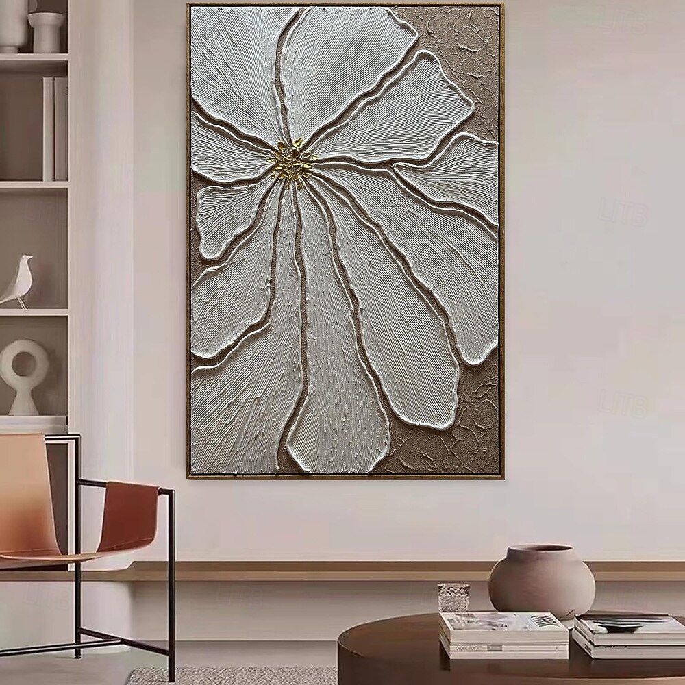 Peinture à l'huile faite à la main sur toile, décoration murale simple, abstraite, texturée, grande fleur pour la décoration intérieure, cadre tendu, peinture suspendue/enroulée, sans cadre, peinture de 2025 ? $69.99 –P5