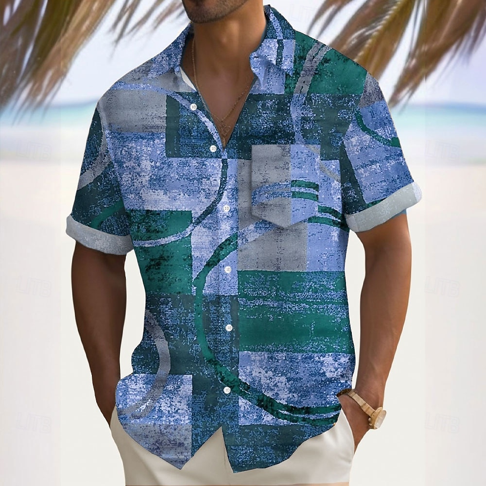 Bărbați Geometric Bloc Culoare Peteci Cămașă Cămașă casual Camașă cu nasturi Manșon scurt Moda Casual Vacanță Zilnice Concediu Vară Primăvară Răsfrânt Imprimare 3D cămăși cu guler Un buzunar frontal 2025 - $23.99 –P3
