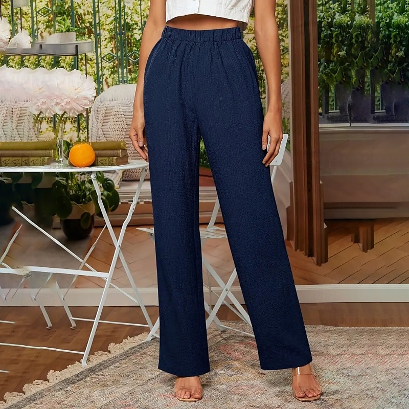 Women's Cotton Linen Pants Slacks Streetwear Casual Full Length Natural Plain Elastic Waist Comfy Comfortable Casual Daily Weekend Grey Navy Black Army Green Summer Regular Fit 2025 - GBP £21.99 –P2