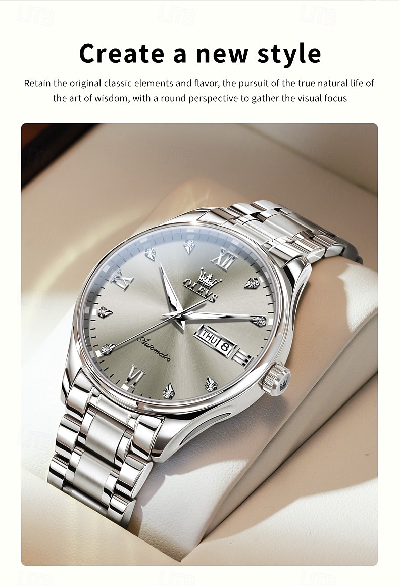 OLEVS Men's Mechanical Watch, Minimalist Fashion, Automatic Self-Winding, Luminous Date Week, Waterproof Steel Watch 2025 - $119.99 –P10