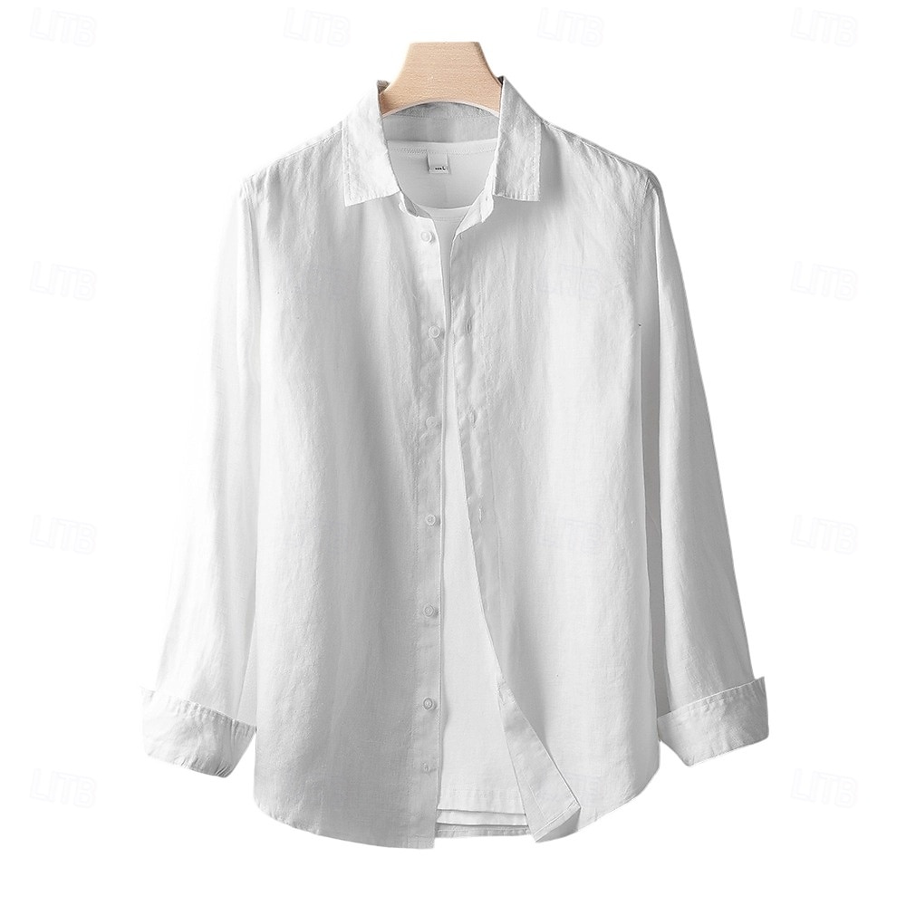 miesten 100% pellavapaita nappikauluspaita vapaa-ajan paita yksivärinen muodollinen rento valkoinen vaaleanvihreä punainen tummansininen pitkähihainen turndown-paita kesä talvivaatteet vaatteet yksiväriset 2025 - $46.99 –P12