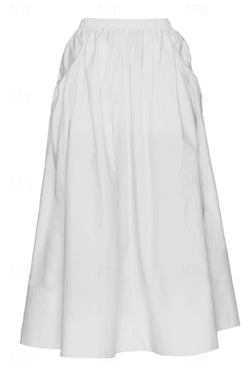 Femmes Jupe Évasé Mode Maxi Taille Basse Jupes Uni Avec Poches Micro-Élastique Vacances Rue Noir Blanche Champagne Beige Été Mélange Lin-Coton de 2025 ? $25.99 –P7