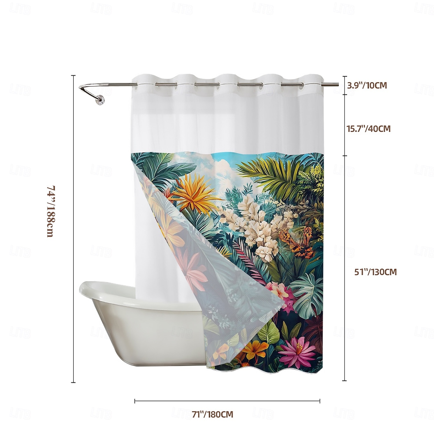 Duschdraperi med Krok 180cm*180cm(70"*70") Polyester Maskintvättbar Vattentät Tropisk Regnskog Blommig Mönster 2025 - $34.99 –P5