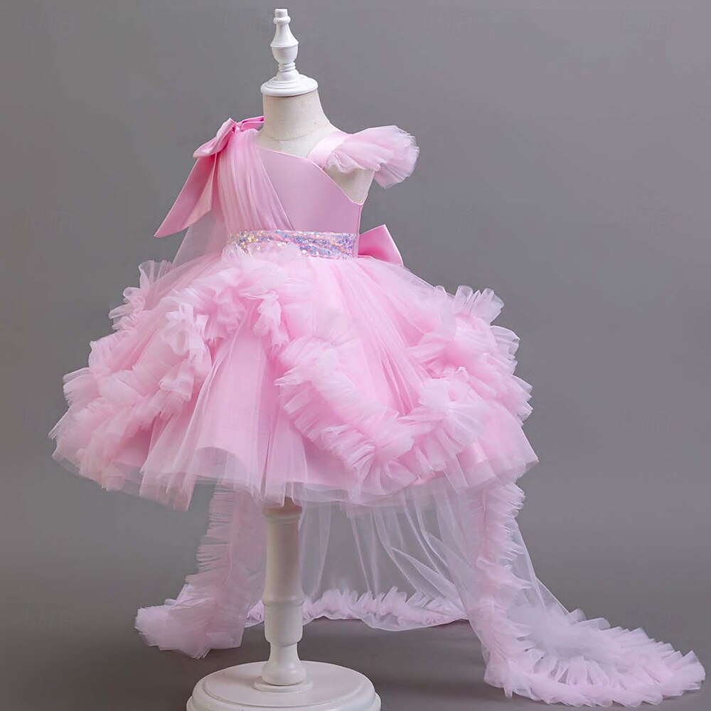 Děti Dívčí Šaty na párty Pevná barva Bez rukávů Zvláštní příležitosti Princeznovské Polyester Šaty na párty Léto Jaro Děti Žlutá Světlá růžová Trávová zelená 2025 - $41.99 –P11