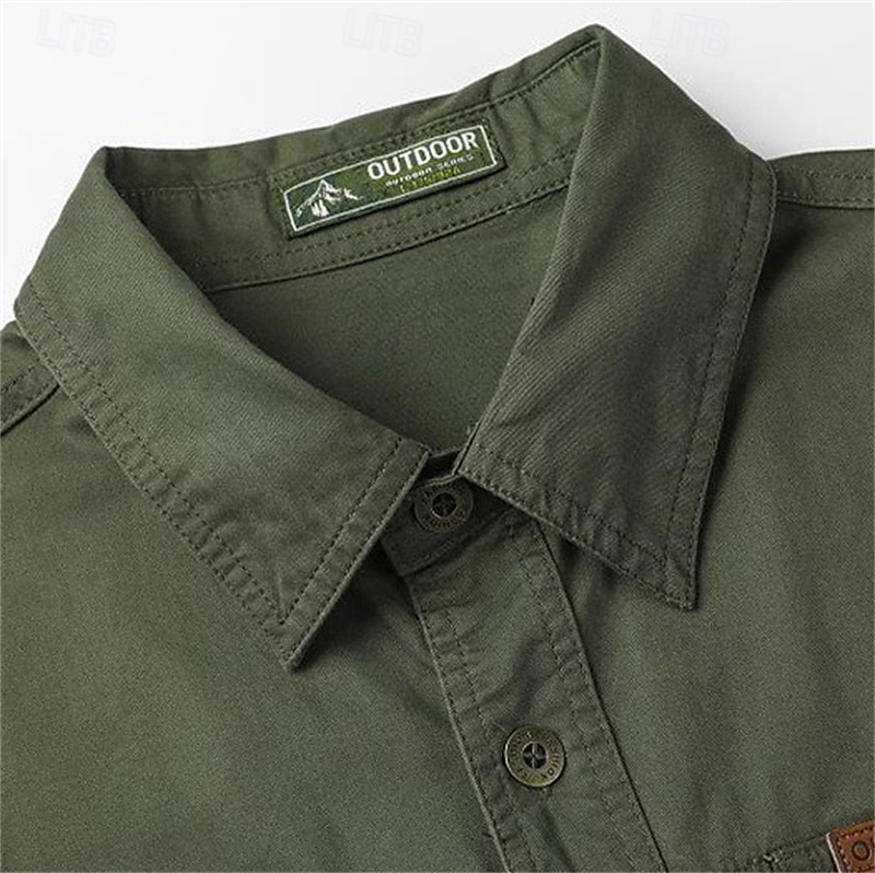 Men's Shirt Summer Shirt Casual Shirt Button Up Shirt Cargo Shirt Black White Red khaki Dark Blue Long Sleeve Plain Shirt Collar Vacation Hawaiian Pocket Clothing Apparel 100% Cotton Fashion Casual 2025 - $16.49 –P10