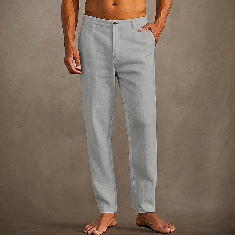 Men's Linen Pants Trousers Summer Pants Beach Pants Pocket Plain Comfort Breathable Vacation Daily Holiday Hawaiian Boho Black White 2025 - $20.99 –P7