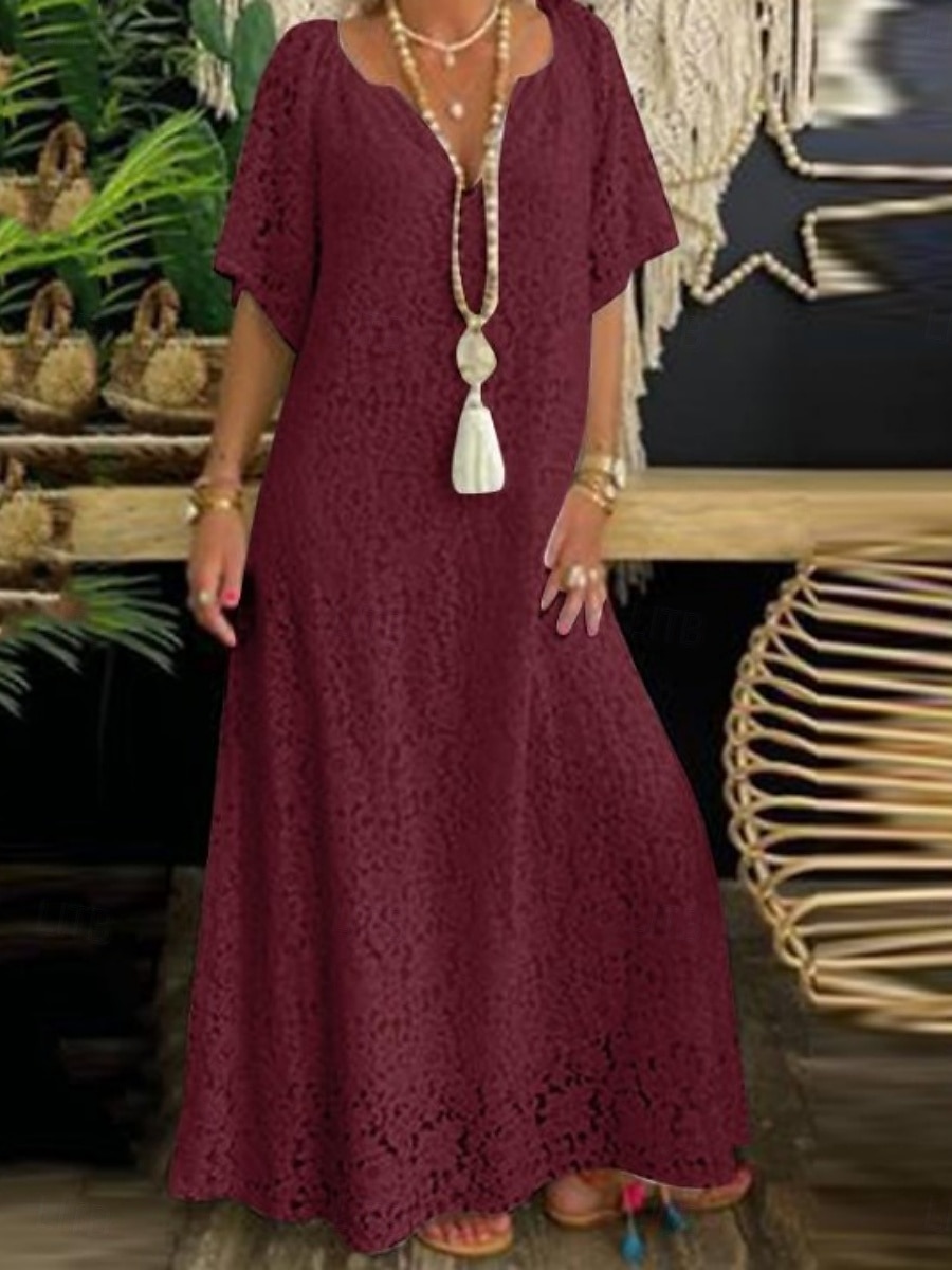 Robe Maxi Femme Robe A Ligne Uni Vacances Décontractée Boho Extérieur Sortie Ajustement Normal Graphique Manches Courtes Col V Noir Blanc Bordeaux Été de 2025 ? $41.99 –P5
