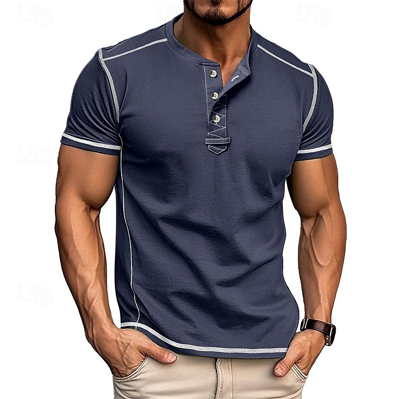 Men's T Shirt Henley Shirt Tee Short Sleeve Shirt Short Sleeve Crewneck Summer Plain Fashion Designer Basic Plain Vacation Street Going out Black White Dark Navy Top Tee for Men 2025 - $25.99 –P5