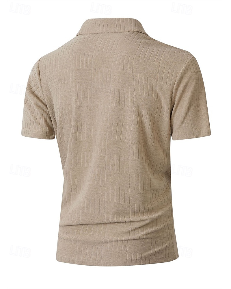 Men's Quarter Zip Polo Golf Shirt Daily Holiday Lapel Short Sleeve Fashion Basic Plain Jacquard Summer Regular Fit Black White Sky Blue Khaki Quarter Zip Polo 2025 - $20.99 –P14