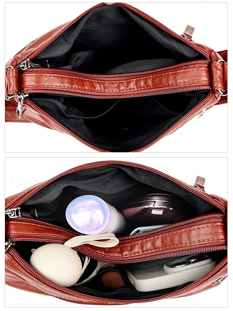 braune Umhängetasche aus Kunstleder für Damen mit mehreren Reißverschlusstaschen – lässige, leichte Kuriertasche für den täglichen Gebrauch, Reisen und Ausflüge in die Stadt 2025 - $18.99 –P5