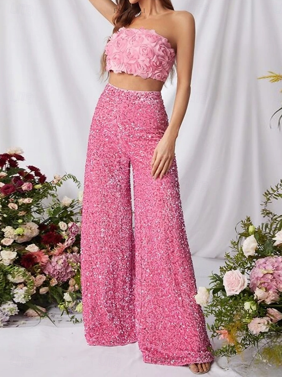 Pantalons Baggy en Coton Lin Femme Chino à Jambes Larges Mode Streetwear Longueur Complète Taille Haute Uni Sequins Confort Doux Agréable Micro-élastique Extérieur Soirée Rue Noir Rose Rouge Été de 2025 ? $39.99 –P1