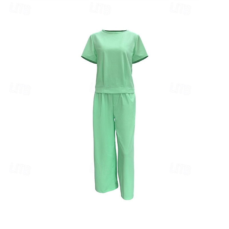 Femmes Mode Streetwear Chemise Ensembles en coton et lin Ensembles deux pièces Manche Courte Col ras du cou Uni Tenue quotidienne Date Jaune Rose Claire Vert Été Coupe régulière de 2025 ? $36.99 –P2
