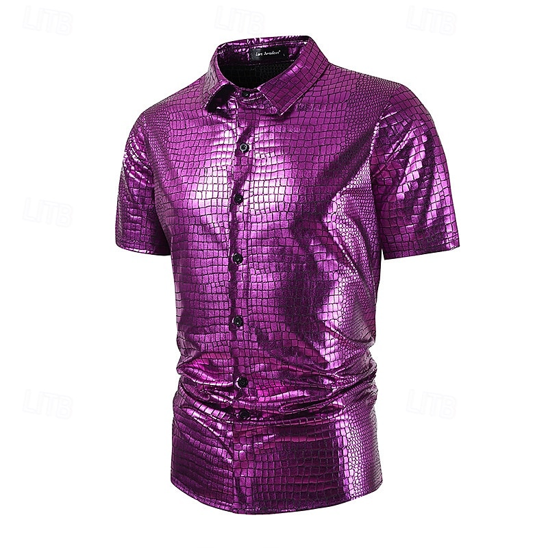Retró 1980-as évek Póló Ing Diszkó Fényes latex patent Fémes Férfi Mindszentek napja Farsang Pride Parade Büszkeség hónapja Felnőttek Ing Nyár 2025 - $21.99 –P14