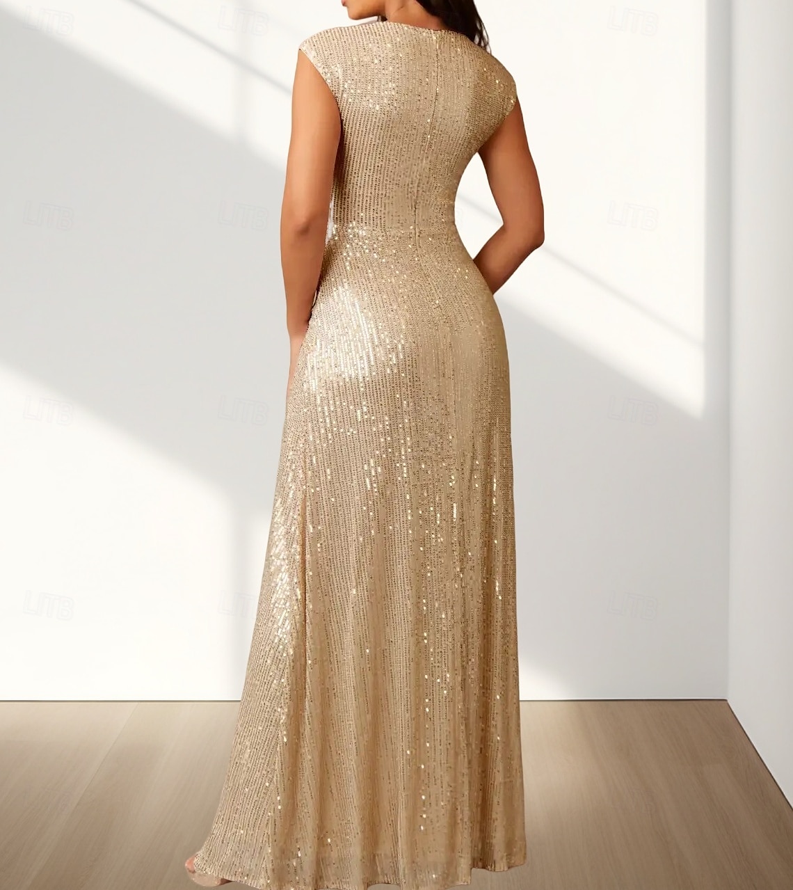 Robes de Mariée Invité Sirène  Trompette Robe Élégante Invité de Mariage Longueur de Sol Sans Manches Col en V Pailletée avec Paillettes de 2025 ? $169.99 –P2