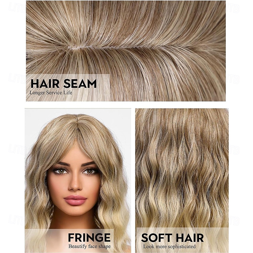 2026年 ボブカーリーウィッグ、フリンジ付き、女性用ショート合成ウェーブウィッグ、ハニーブロンドカラー  コレクション – $25.99 –P7