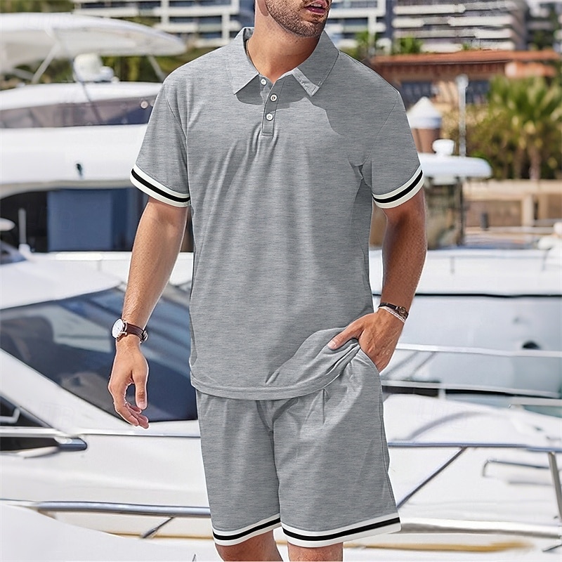 Men's Golf Shirt Golf Polos Shirts Work Casual Lapel Short Sleeve Basic Modern Color Block Patchwork 2 Piece Summer Regular Fit Black White Navy Blue Dark Green Khaki Light Grey Golf Shirt 2025 - $23.99 –P10