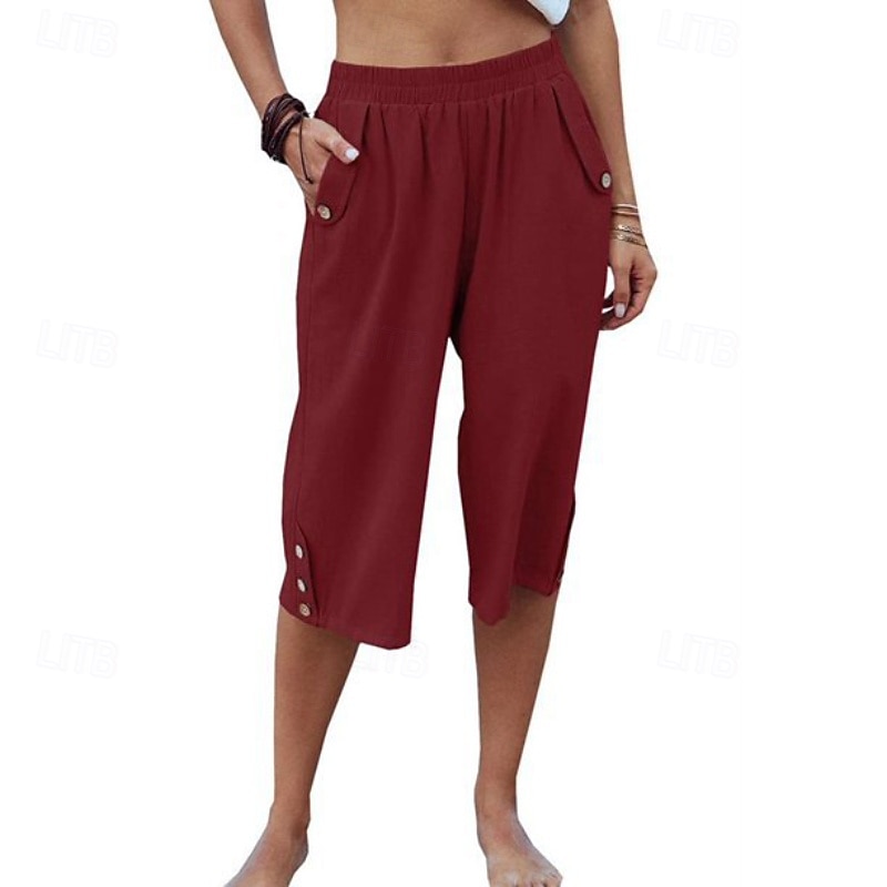 Damen Kunstbaumwollleinen Caprihose Stoffhosen Lässig Wadenlang Natürliche Taille Einfach Tasche Elastischer Bund Außenbereich Bequem Urlaub Straße Wein Grau Schwarz Rosa Sommer Normale Passform 2026 - $17.49 –P19