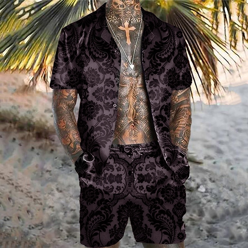 Per uomo Floreale 2 pezzi Set di camicie Camicia hawaiana estiva Manica Corta Pantaloni corti Collo ripiegato Tropicale Moda Hawaiano Casuale Ferie Spiaggia Stampato Estate Primavera Nero Blu Cachi del 2026 a $37.99 –P2
