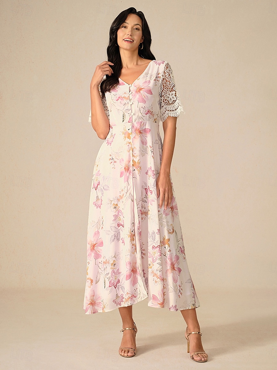 Femme Robe Maxi Robe Trapèze Elégant mode Vacances du quotidien Standard Floral Manche Courte Col V Rose Claire Eté de 2025 ? $69.99 –P1