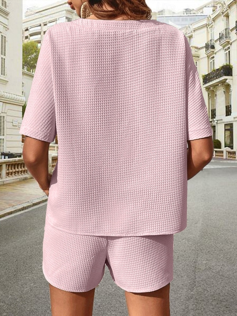 Dámské 2 kusy módní streetwear denní krátké soupravy krátký rukáv kulatý výstřih grafický šňůrkový neformální denní bílá růžová zelená léto standardní střih 2025 - $23.99 –P10