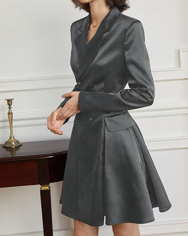 Vestido de la Madre de la Novia A-Line Vestido Tuxedo Vestido de Invitada de Boda Elegante Simple Lujoso Blazer Cuello con Solapas Largo hasta la Rodilla Satén Manga Larga con Pliegues y Bolsillos 2025 - $179.99 –P3