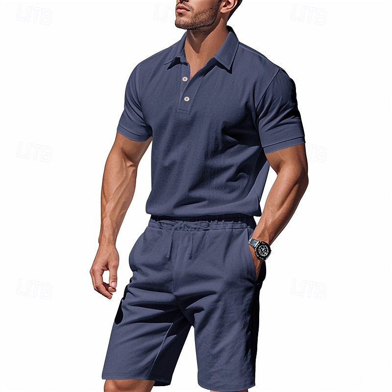 Men's Golf Shirt Golf Polos Shirts Work Casual Lapel Short Sleeve Basic Modern Plain Buttons 2 Piece Summer Regular Fit Apricot Black White Navy Blue Light Grey Army Green Golf Shirt 2025 - $32.99 –P19