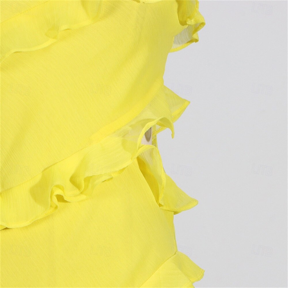 Mermaid / Trumpet Yellow Dresses Ruffle Dress Semi Formal Wedding Guest Dress Asymmetrical Sleeveless One Shoulder with Slit 2025 - $99.99 –P11