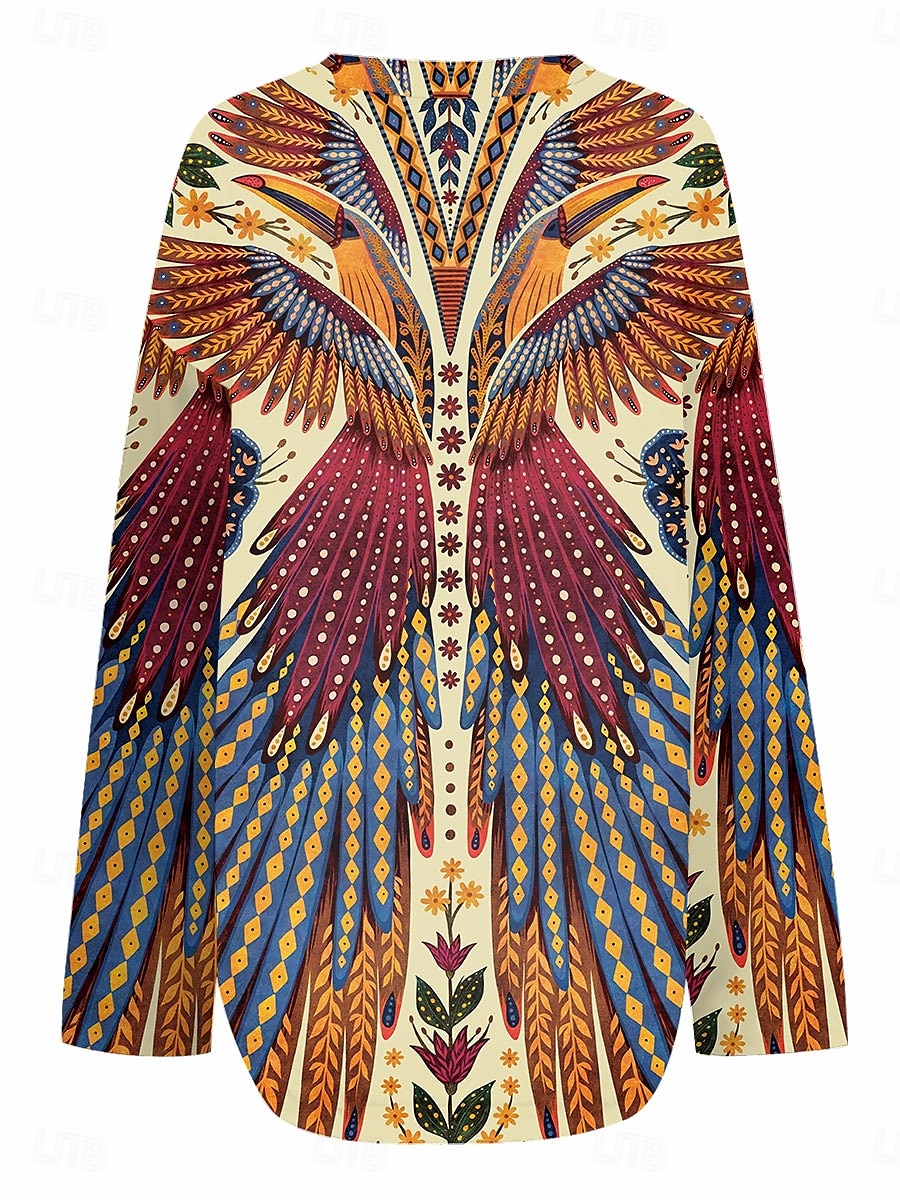 Femmes Chemisier Fleuri Graphique Oiseau ancien Tropical Hawaïen manche longue Col en V Hauts Réguliers Quotidien Fête Vêtements de vacances Imprimé Jaune Été Printemps de 2025 ? $24.99 –P2