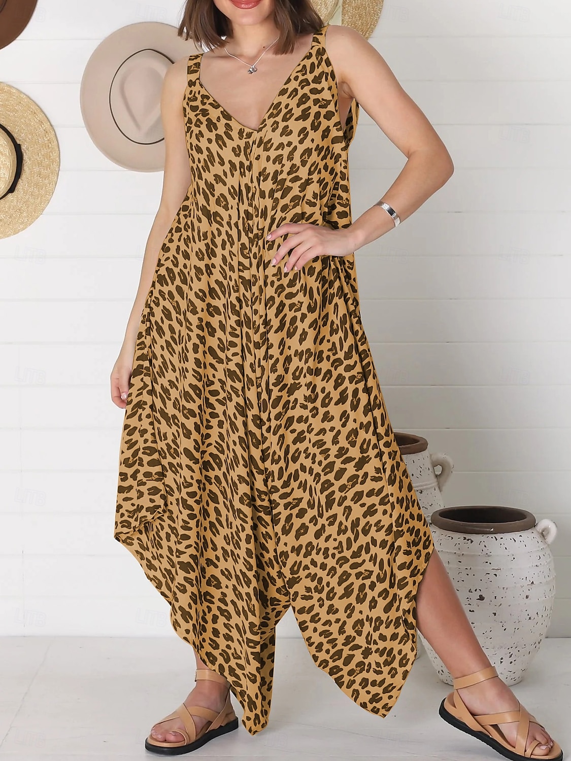 Femmes Robe Midi Robe Élégante Élégant Sans manches Coupe ajustée Léopard Sans manches Col en V Blanche Jaune Rouge Bleu Été Printemps Automne de 2025 ? $33.99 –P10