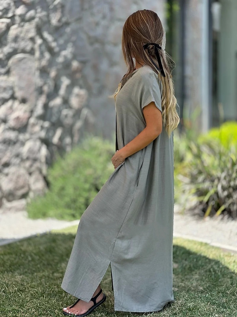 Rochie maximă pentru femei rochie de plajă rochie de vară casual zilnic sărbătorii asemănătoare cu in ajustare regulată simplă cu mânecă scurtă gât înalt roz albastru portocalie verde vară 2025 - $36.99 –P4