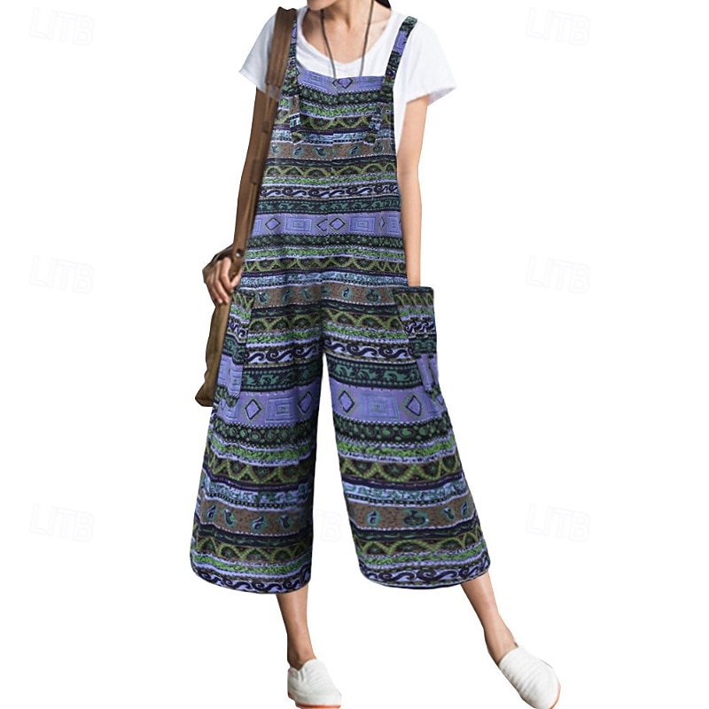 Dámské overaly inspirované lnem, laclové kalhoty, streetwear, květinový střih, bez rukávů, výstřih do U, kapsy, potisk, street, denní, regular střih, žlutá, světle zelená, červená, léto 2025 - $27.99 –P2
