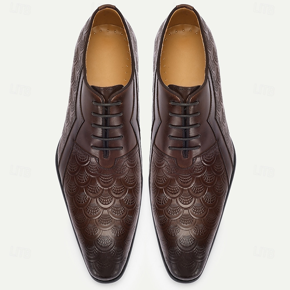 oxfords masculinos de couro marrom com relevo – sapatos kentucky derby para negócios e eventos especiais de 2025 por $109.99 –P5