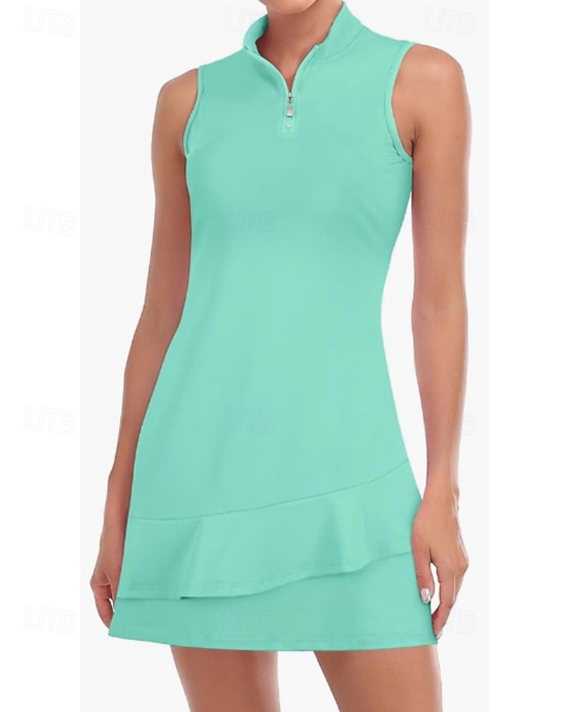 US Open Per donna Abito da tennis con pantaloncini e reggiseno incorporati Abito sportivo Senza Maniche Pieghettato Traspirante Tennis Golf Pickleball Collo con zip Tinta unita Vestito Tank Back Nero del 2025 a GBP £22 –P4