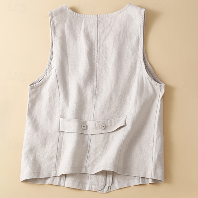 Γυναικεία Λινό από ψεύτικο βαμβάκι Τσέπη Κουμπιά Σκέτο Βασικό Καθημερινό Αμάνικο Λαιμόκοψη V Κανονικά μπλουζάκια Αργίες Εξόδου Μαύρο Πορτοκαλί Πράσινο του τριφυλλιού Χακί Μπεζ Καλοκαίρι 2026 - $22.99 –P11