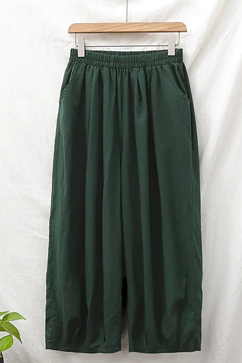 Per donna Pantaloni in cotone e lino Culotte Moda Streetwear Lunghezza intera Naturale Semplice Tasca Elastico in vita Comodo All'aperto Confortevole Vacanza Weekend Marrone rossastro Nero Verde del 2025 a $32.99 –P10