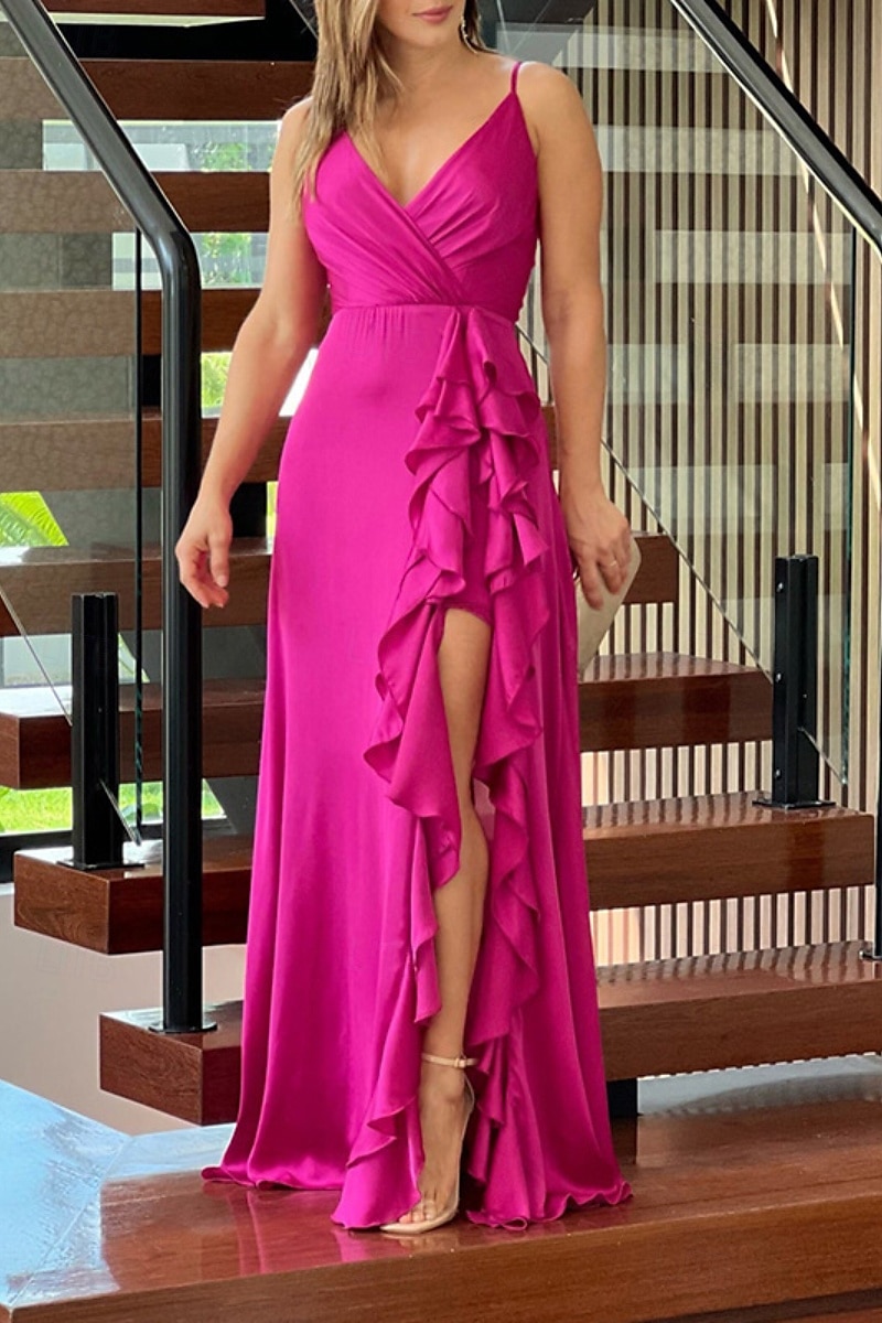Damen Langes Kleid Maxikleid Abschlussballkleid Partykleid Cocktailkleid Unterkleid Mode Party Besonderer Anlass Date Normale Passform Einfach Ärmellos Spaghettiträger Grün Dunkelblau Rosenrot Sommer 2025 - $32.99 –P1